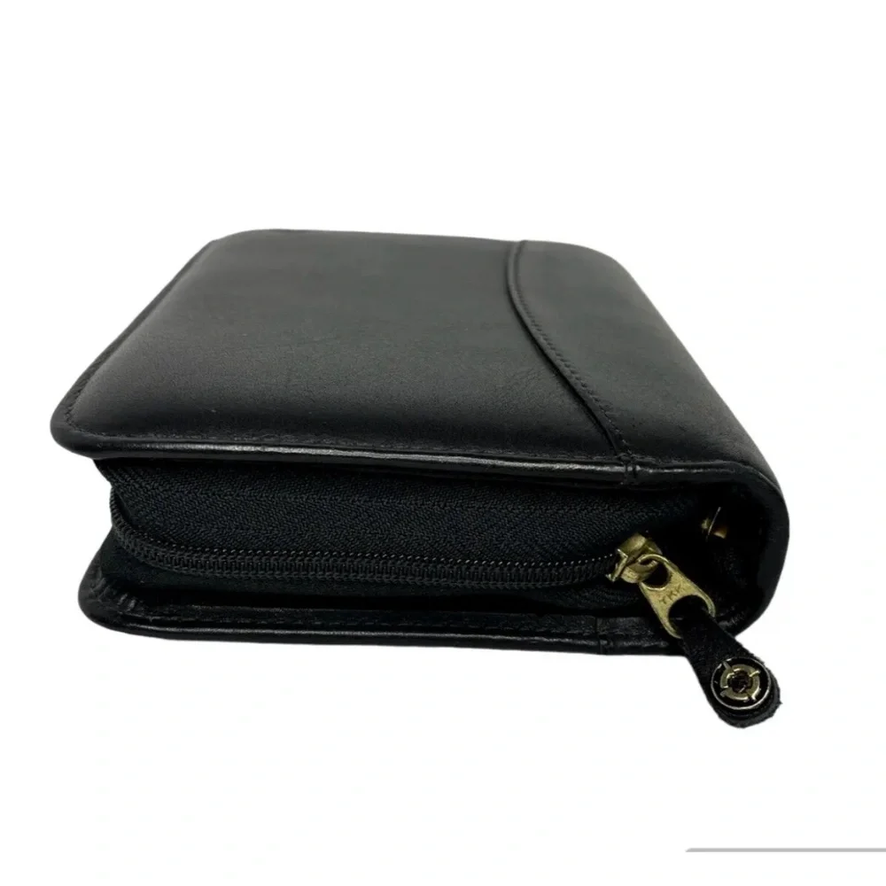 Franklin Covey Black Full Grain Nappa Leather USA Device Holder Zip Binder Tabs